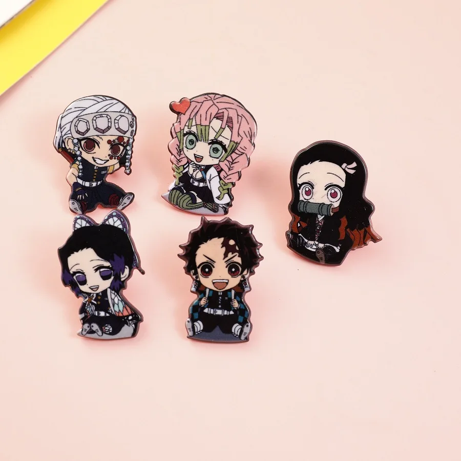 Wholesale Demons Slayer Anime Role Brooch Acrylic DIY Decorative Pins for Women Man Birthday Present Kids Toy Brooch