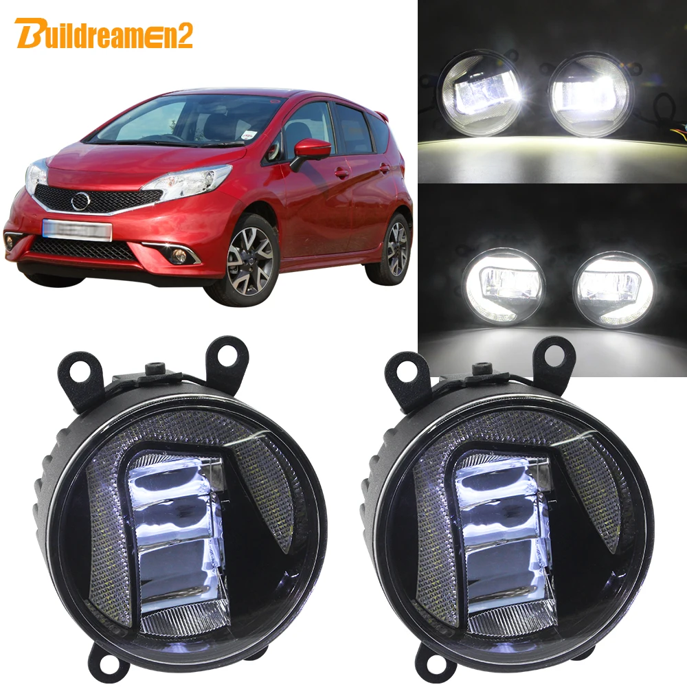 

Buildreamen2 2 In 1 Car LED Projector Fog Light + Daytime Running Lamp DRL White 12V Styling For Nissan Note E11 MPV 2006-2015