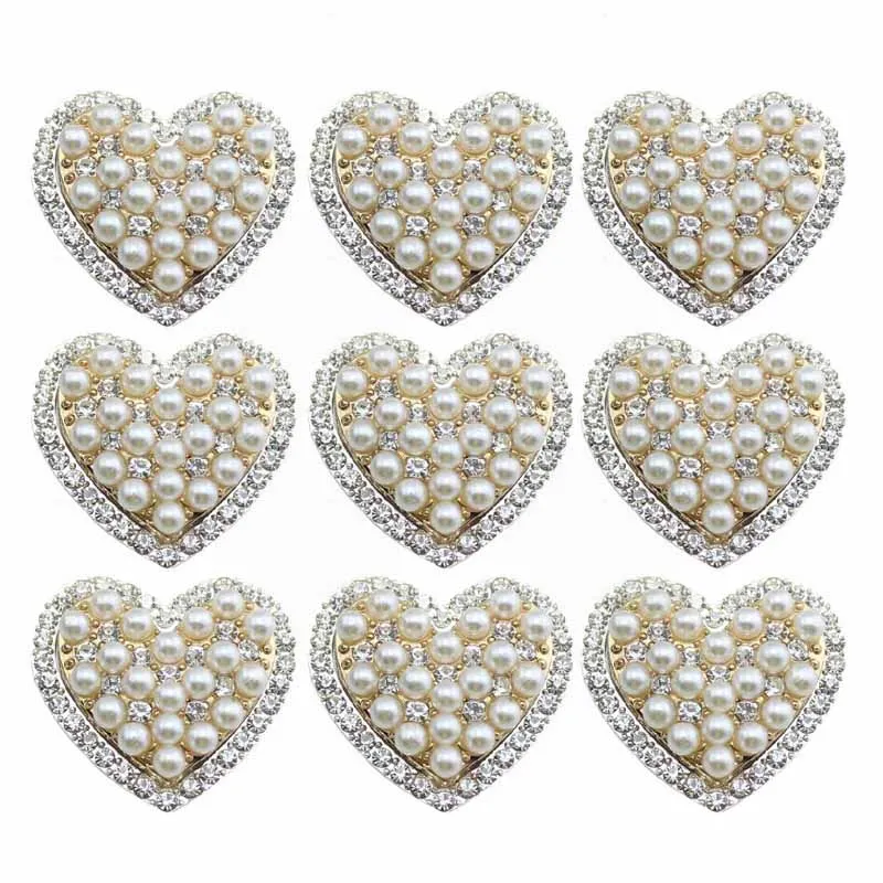 5pcs Fashion Alloy Heart-shaped Pearl Classic Flatback Button Holiday Making Decorate Accessories Party DIY Jewelry Handmake