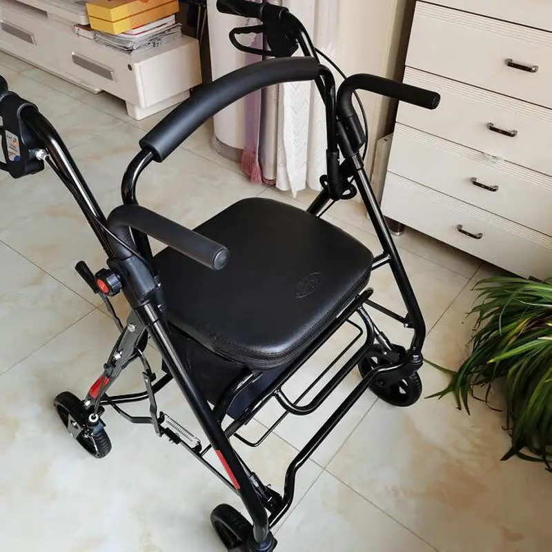 Chariot de mobilité pliant à quatre roues, chariot de courses pour les chefs cuisiniers, marchettes à roulettes pour personnes âgées pouvant charger 220lb