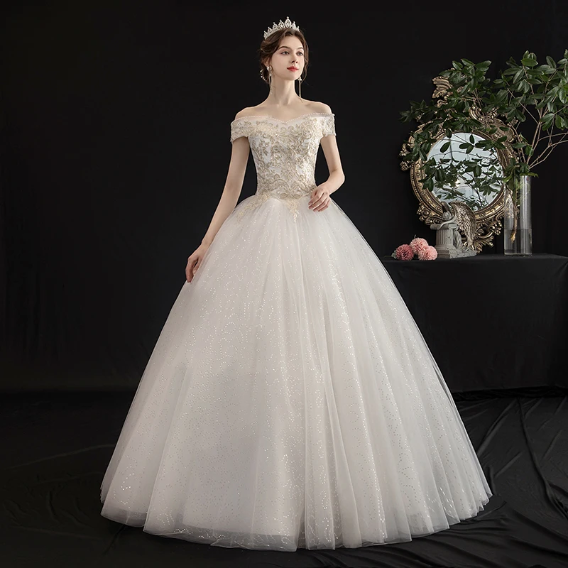 Wedding Dress Ball Gowns 2020 New Style Bride Wedding Dresses Plus Size Lace Up Off-Shoulder Princess Dreamy Embroidery Dress