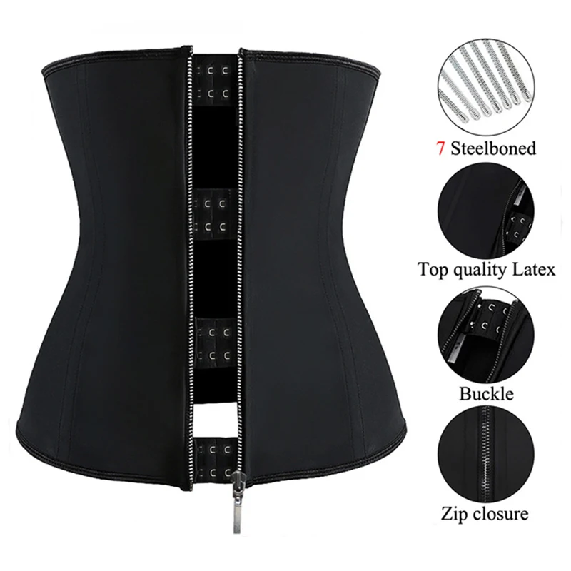 Latex Waist Trainer Body Shaper Corset Women Binders Zipper 7 Steel Boned Hook Shapewear Modeling Strap Colombian Girdle Sheath