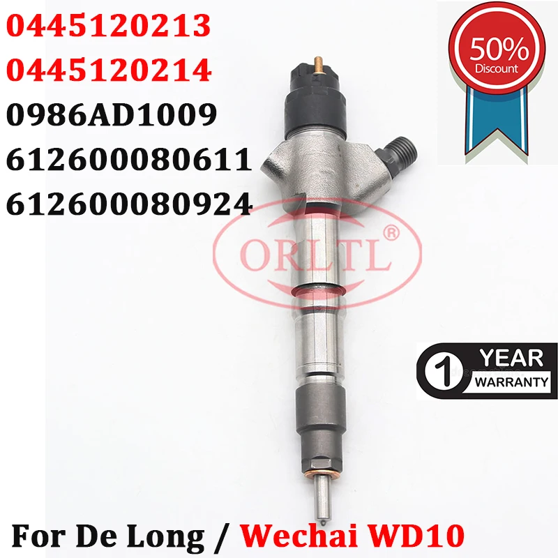 ORLTL New Injector 0445120213 Diesel Nozzle 0445120214 Fuel Sprayer 0986AD1009 For Engine Weichai WD10 612600080924 612600080611