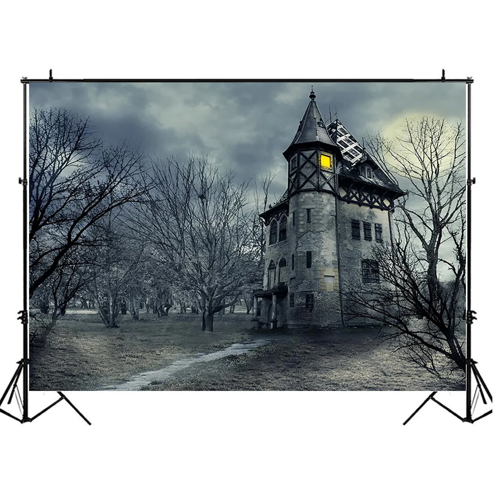 Mocsicka Ретро Замок Лес Фон Темное Облако Луна Хэллоуин Фото Фон Новорожденный Ребенок Реквизит Украшения