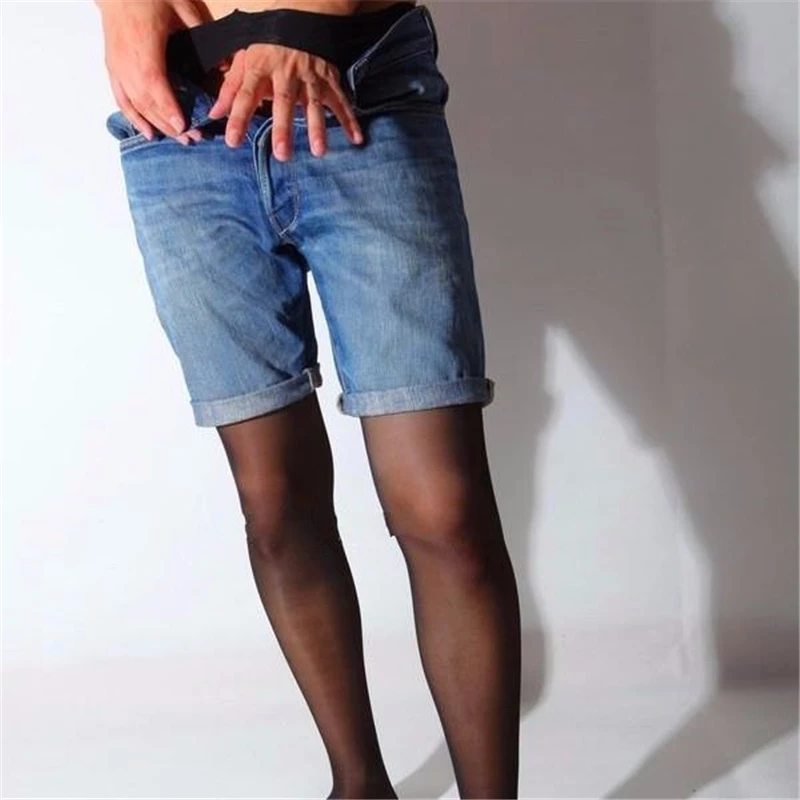 1Pcs/Men\'s Socks Man High Elastic Ultra-thin Sexy Long Stockings Men Black Four-sided Hollow Transparent Temptation Pantyhose