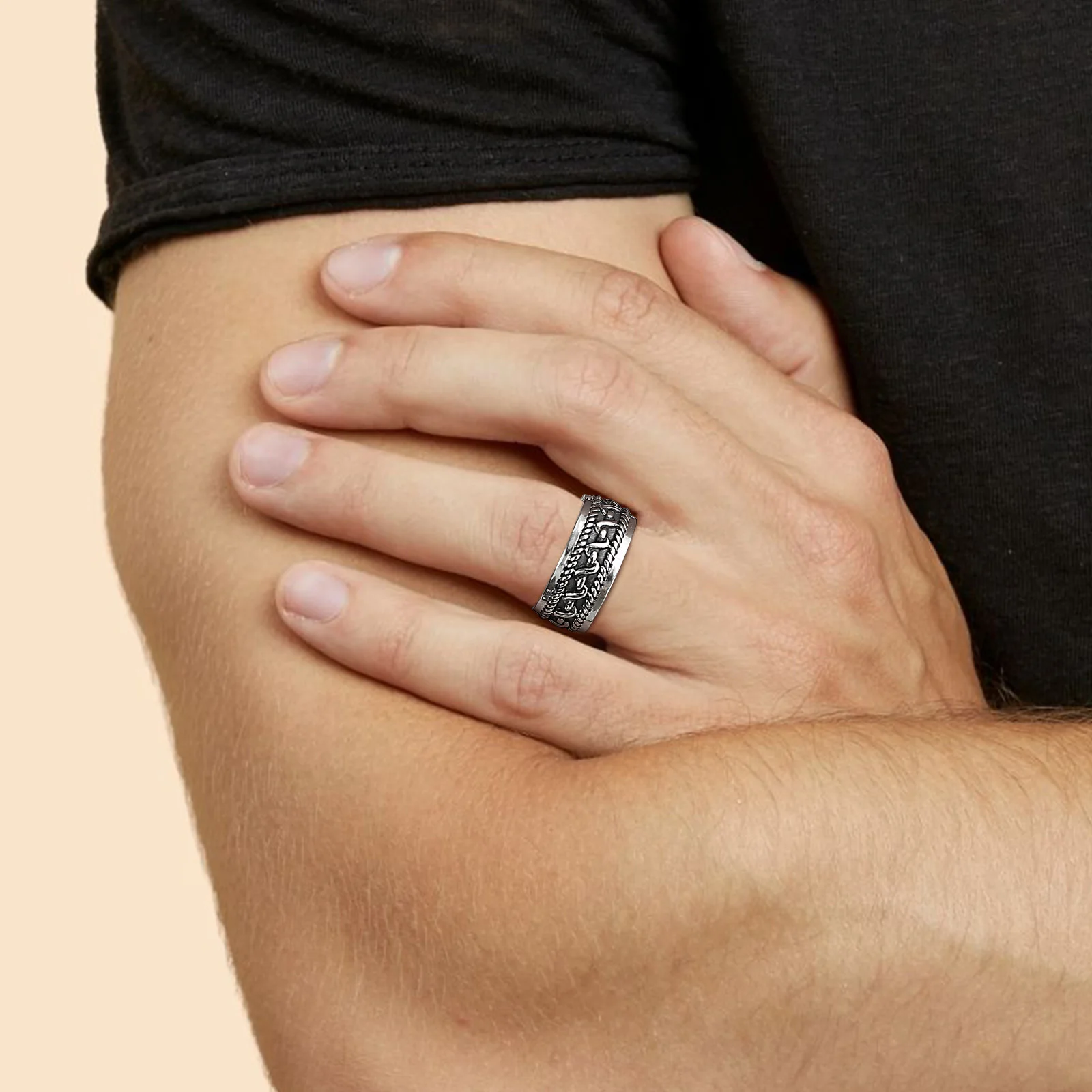 VNOX 9mm Vintage Stainless Steel Men's Ring