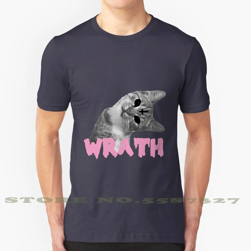 Wrath Kitty 100% Cotton T-Shirt Cats Evil Cross Satan Cute Wrath Kitty Cat Pink