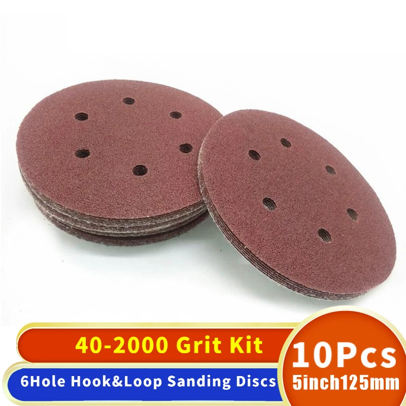 10pcs 5 Inch 125mm Round Sandpaper Six Hole Disk Sand Sheets Grit 40-2000 Hook And Loop Sanding Disc Polishing Sheets