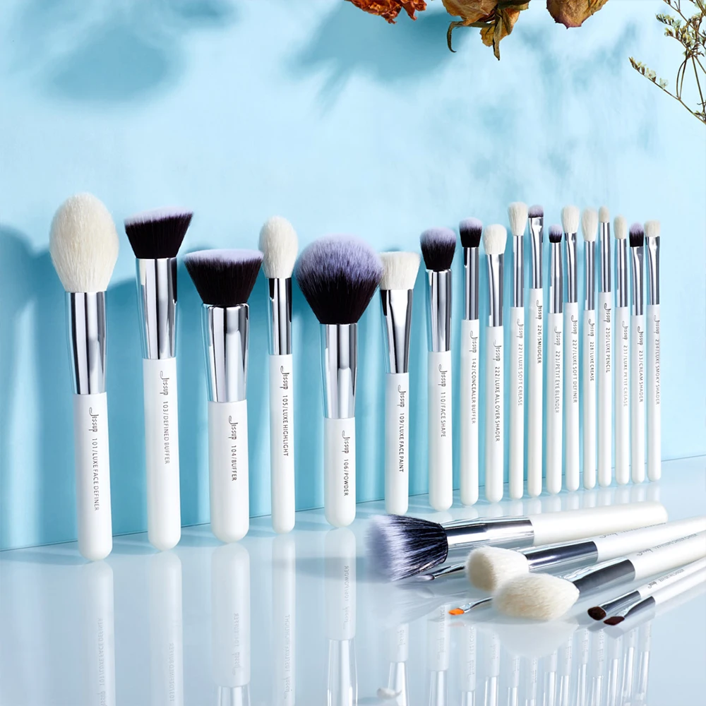 Jessup makeup brushes 25pcs White/Silver Synthetic/Natural Hair pincel maquiagem Eyeshadow Foundation Highlighter Brushes T235