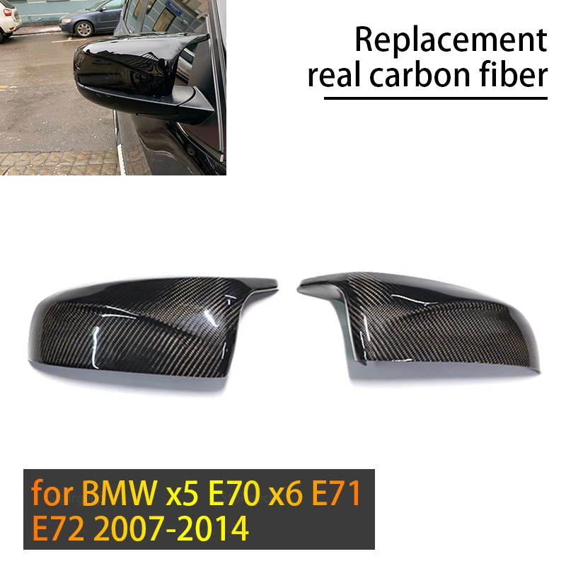 

2pcs Rearview Excellent Side Wing modified Bright black Carbon Fiber Pattern Mirror Cover caps For BMW X5 E70 X6 E71 2008-2013