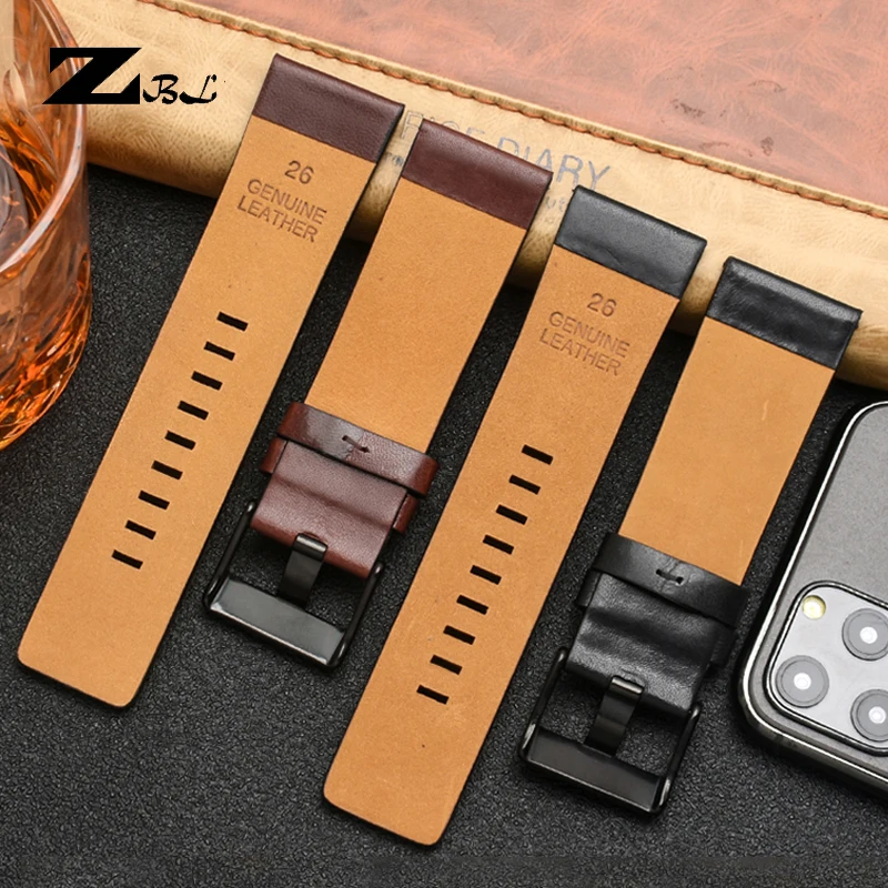 Correa de cuero de becerro suave para diésel DZ4323 7333, correa de reloj a rayas para hombre, 26MM, 28MM, 30MM, 32MM