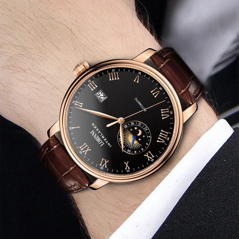 LOBINNI Luxury MIYOTA Movement Waterproof Calendar Minimalist Design Genuine Leather Mens Automatic Watches Top Brand Luxury