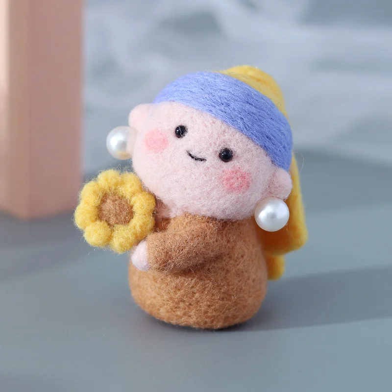 Non Finished DIY Handmade Kit Pearl Girl Wool Needle Felt Kit Custom Cartoon Human Poked Felting For Women Beginner Kit Gift