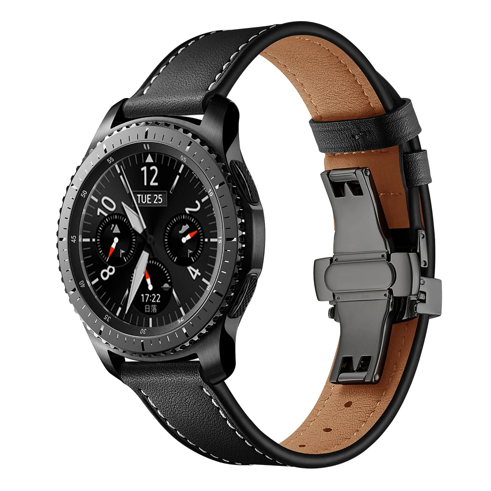 Leather Galaxy watch 46mm strap For Samsung Gear S3 Frontier 22mm watch band butterfly amazfit gtr 47mm huawei watch gt 4 strap image 3