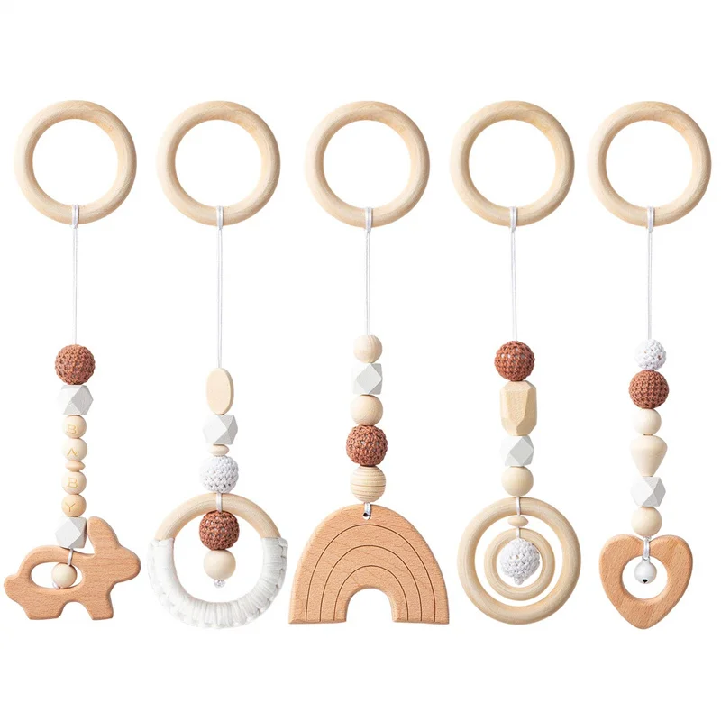 4pcs/lot Nordic Baby Nursery Gym Playing Wooden Beads Hanging Toy Home Bedroom Decoration Pendant For kid Boy Girl room decor