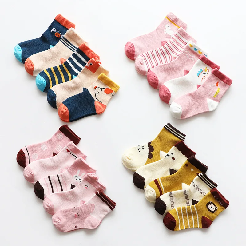 5 Pairs/lot Children Baby Girls Socks Kids Boys Spring Autumn Cartoon Socks Combed Cotton Cute Socks 1-12 Years Old Breathable