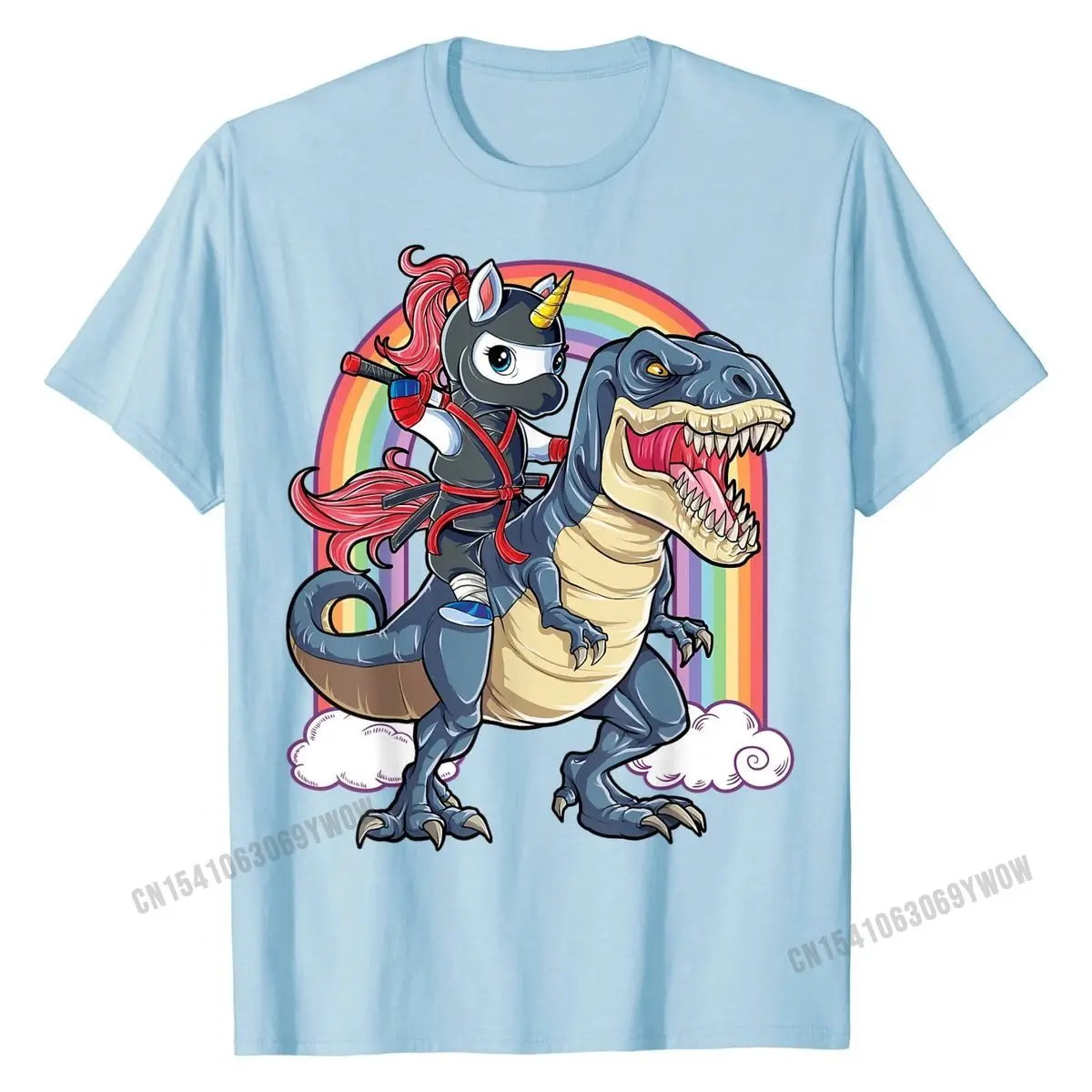 Ninja Unicorn Riding Dinosaur T rex Shirt Boys Girls Kids T Shirts Tops & Tees Family Cotton Summer Gift Mens