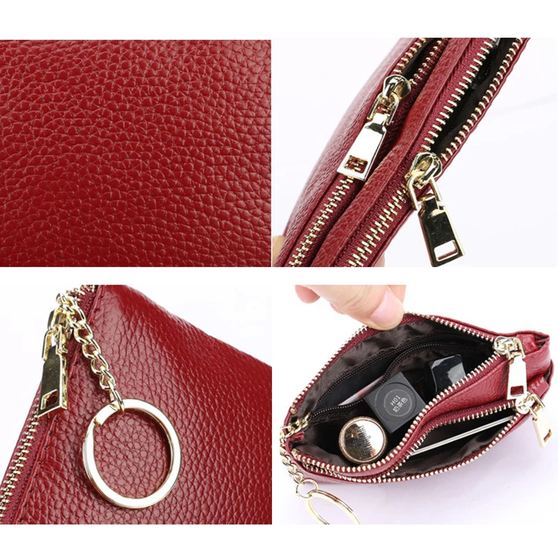 2022 New Genuine Leather Women's Coin Purse Kids Mini Pouch Change Wallet with Key Ring Holder Zipper Pouch Card Holder Wallet