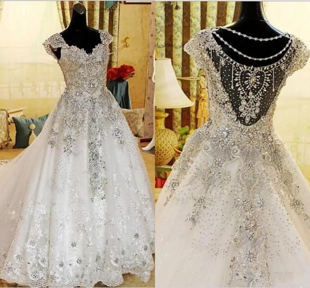 

Mariage A Line Wedding Dress V Neck Bling Beading Crystal Bridal Gowns 2024 Nigeria abito da sposa Vestidos De Noiva