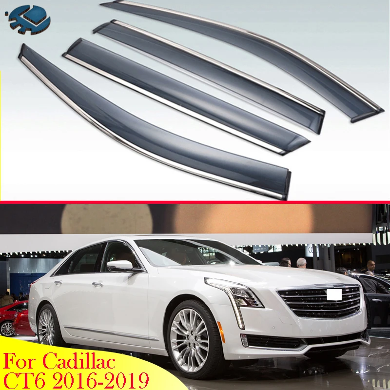 

Plastic Exterior Visor Vent Shades Window Sun Rain Guard Deflector 4pcs For Cadillac CT6 2016-2019 Car Accessories