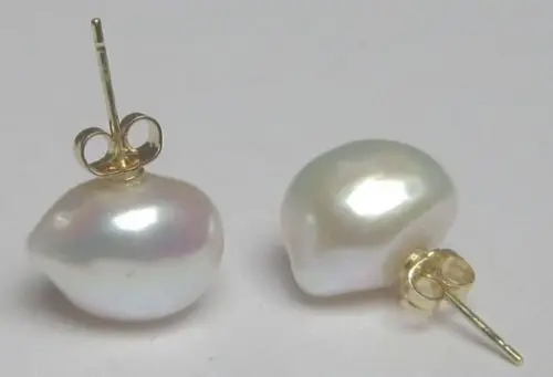 

free shipping Huge AAA 12-13mm South Sea White Baroque Pearl Earrings 925silver