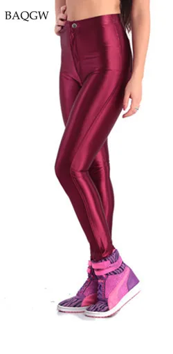 Solid Fluorescent Leggings Women Casual High Waist Plus Size Multicolor Shiny Glossy Legging Female Elastic Pant Sporty Clothes