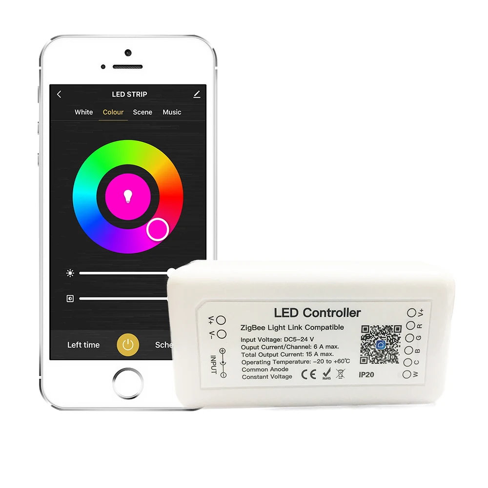 Tuya Zigbee Smart LED Controller RGB + CCT Controller 6pin Light Strip Controller DC12-24V Bekerja dengan Alexa Google Assistant