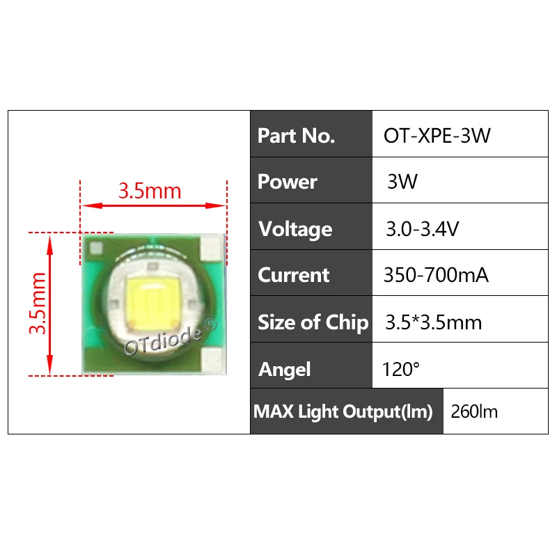 LEDリボンライト,10個,1w,3w,xpe 3.5x3.5mm,5x10w,5x5mm,XML-T6 x ml2 3v