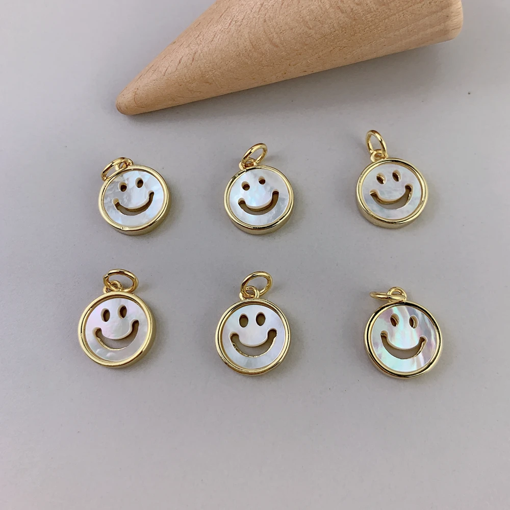 Natural MOP Shell Smile Face Charm Round Expression Pendants For Jewelry Making Necklace Bracelet Earring Accessories Bulk