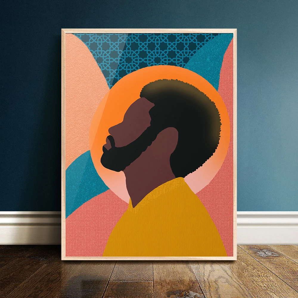 Confident Black Man Illustration Wall Art Canvas Painting African American Posters Abstract Modern Print Picture Home Room Decor