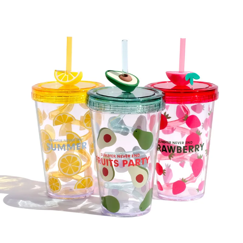 

480ml Straw Plastic Water Bottle Children's Plastic Water Cup Gift Water Cup Creative Sweet Cup Milk Coffee Tea Cup Drink Cup