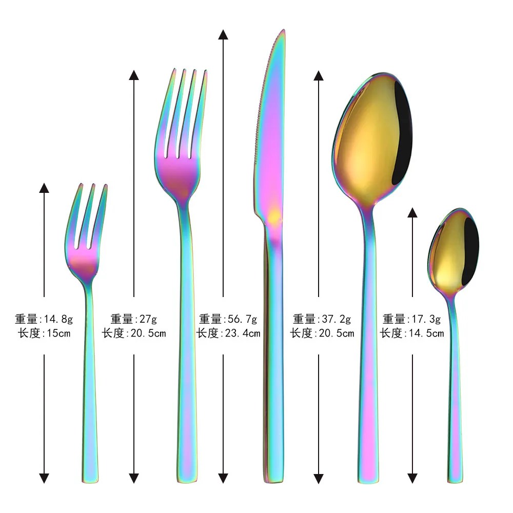 Tableware Sets Stainless Steel Cutlery Spoon Fork Knife Set Gold Cutlery Rainbow Dinnerware Set 5 Pieces with Tea Fork