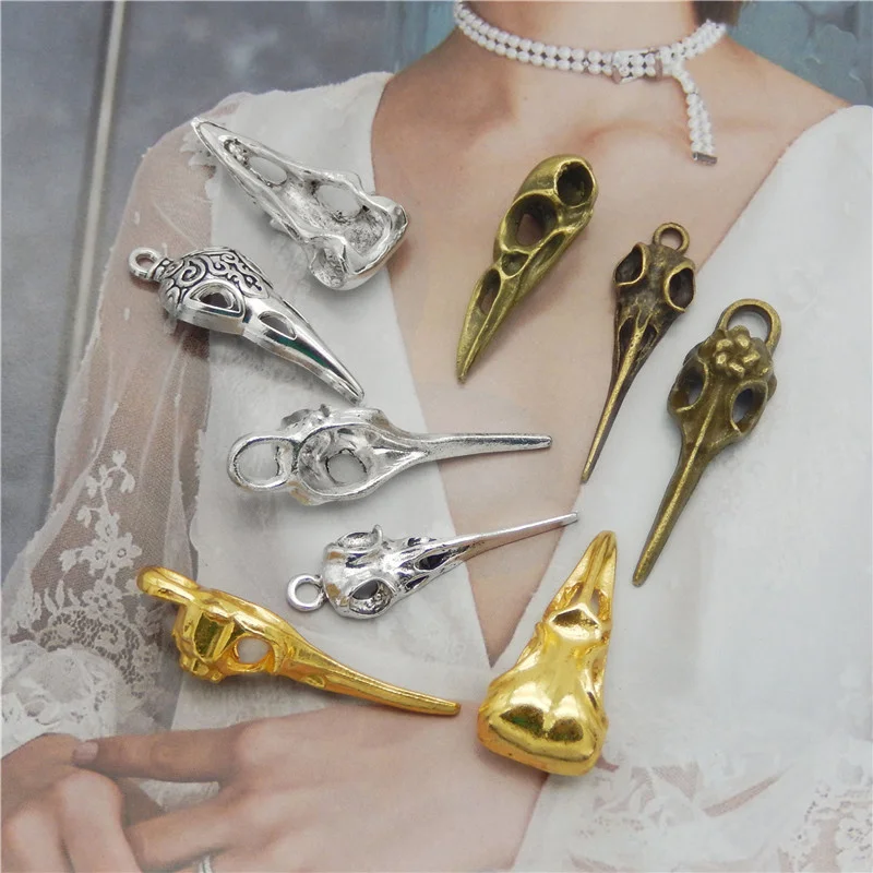 Julie Wang 9PCS Mixed Raven Skull Charms Zinc Alloy Bird Beak Head Punk Pendant Jewelry Making Accessory