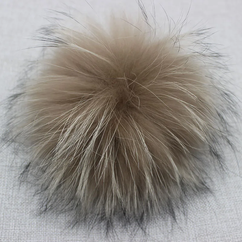 Große flauschige Echtpelz-Fuchs-Pompons mit Knopf, DIY-Pom-Poms aus Waschbärfell, Kugeln, natürliches Fell, Pompon für Schals, Hüte, Mützen, Zubehör – Detail 7