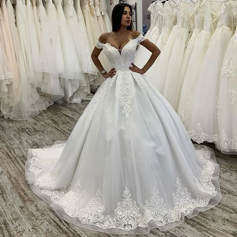 

Long White Ball Gown Wedding Gown 2023 Princess Sexy V Neck Vestidos De Novia 2023 Off The Shoulder Tulle Wedding Dresses