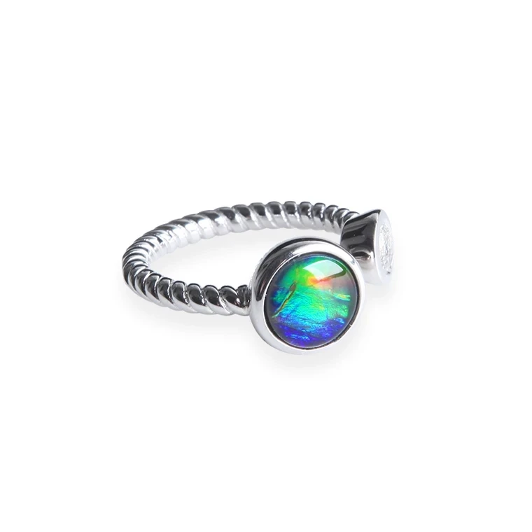 Natural Colorful Ammonite Ammolite Three Colors Adjustable Size Round Ring Woman Men Topaz 10mm Silver Gemstone AAAAA