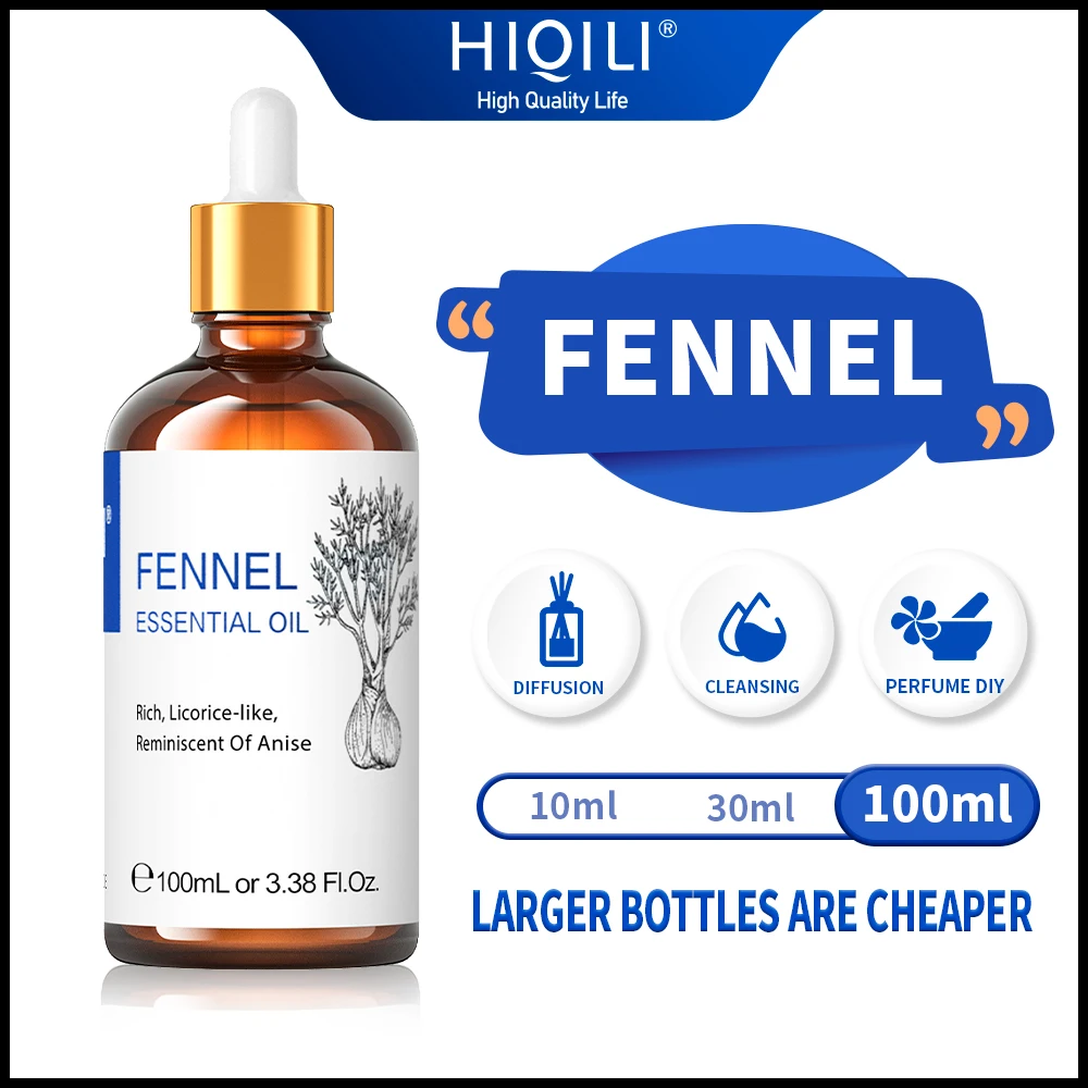 HIQILI 100ML Fennel Essential Oils,100% Pure Nature for Aromatherapy, Diffuser, Humidifier, Massage, Spice, Relieving Stress