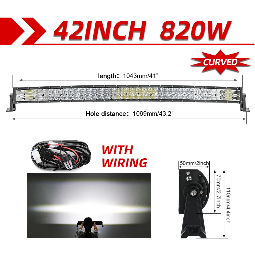 CO LIGHT 22 32 42 52 inch gebogen led-lichtbalk COMBO 420 W 620 W 820 W 1020 W dubbele rij offroad auto vrachtwagen 4x4 SUV ATV 12 V 24 V