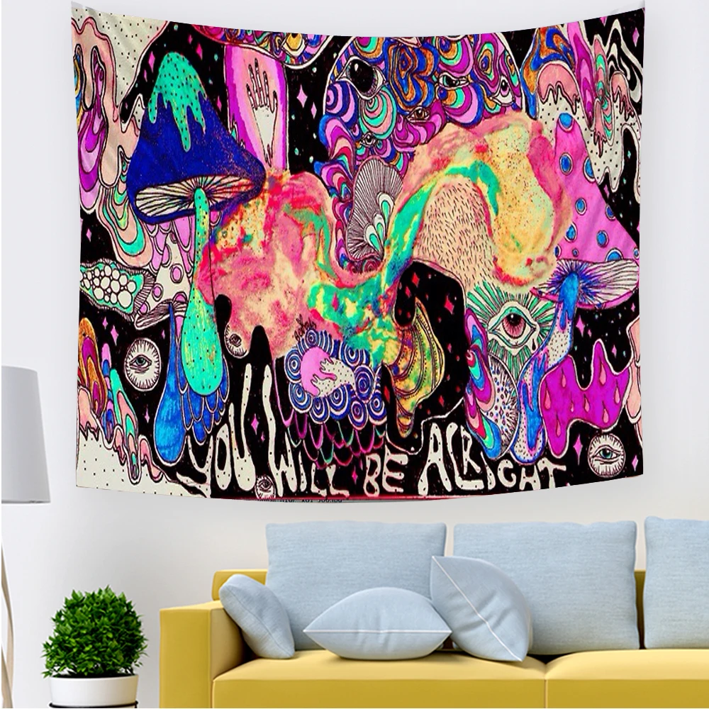 Psychedelic Witchcraft Mushroom Indian Mandala Tapestry Background Cloth Wall Hanging Hippie Gypsy Tapis Art Tapestry Decoration