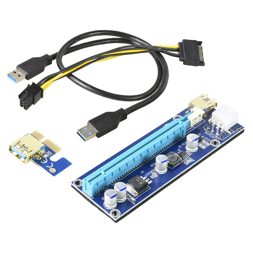 Newest VER009S USB 3.0 PCI-E Riser VER 009S Express 1X 4x 8x 16x Extender Riser Adapter Card SATA 15pin to 6 pin Power Cable