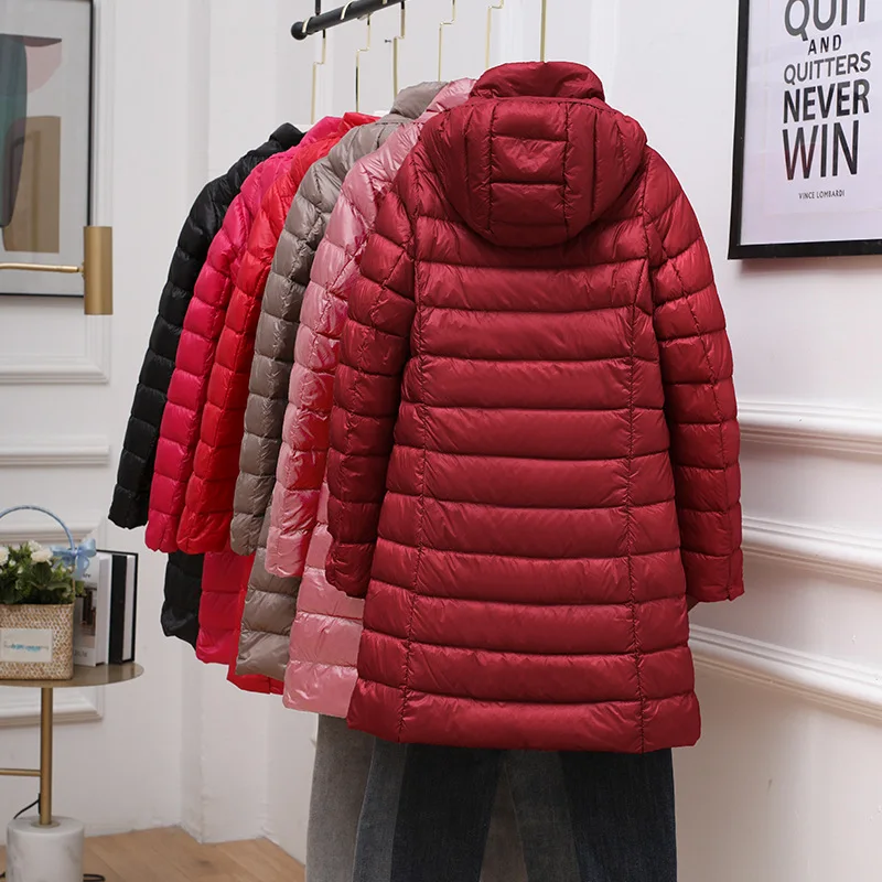 0-10℃ Hood Detachable Winter Coat for Women 2024 Female Puffer Down Jacket Portable Ultralight Long Feather Coat Chaqueta Mujer