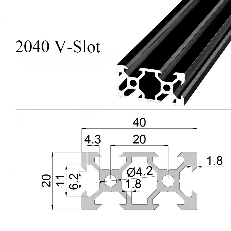 1PC BLACK 2040 V-Slot European Standard Anodized Aluminum Profile Extrusion 100MM-800MM Length Linear Rail for CNC 3D Printer