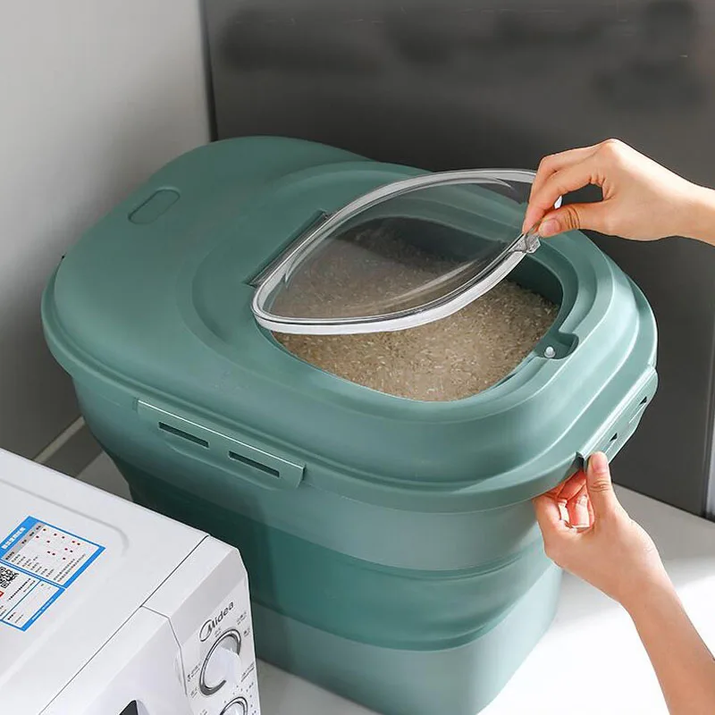 Moisture-proof Rice Flour Storage Box Insect-proof Foldable Rice Bucket Household Rice Cat Food Dog Food Storage Box