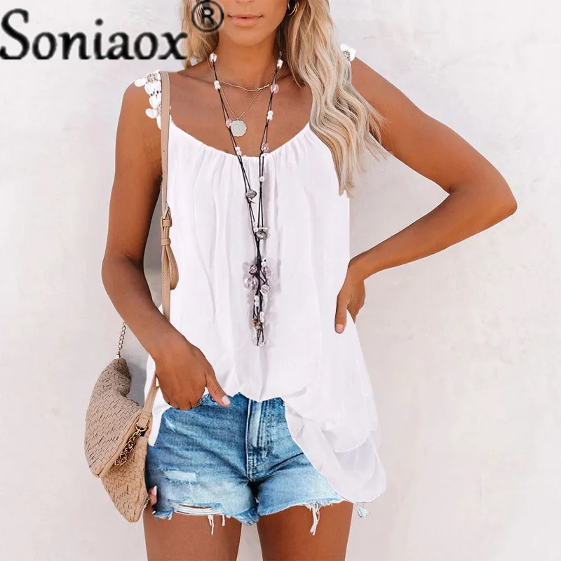 

2021 Summer Women Lace Sling Double Layer Stitching Sleeveless Solid Color Vest Ladies Fashion Casual Loose T-Shirts