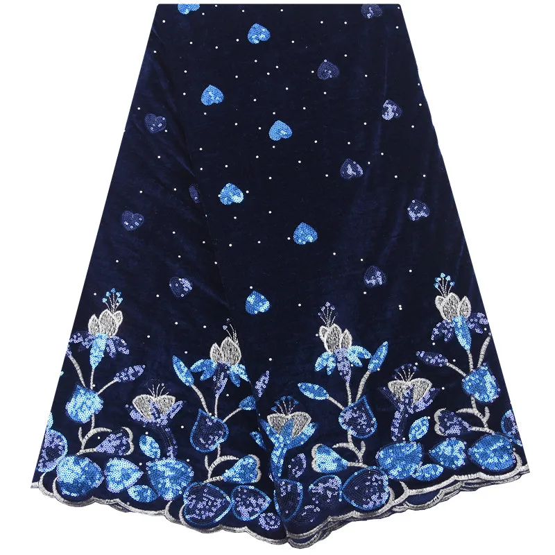 High Quality Blue Velvet Vloth African Fabric Colorful French Lace Fabric Flowers Nigeria Fabric For Women Party 2014A