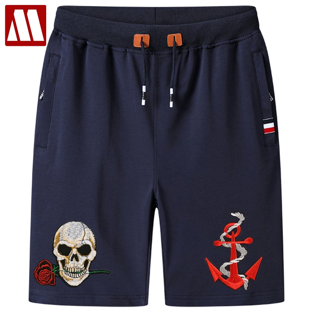 

Wholesale Price Men New Style Embroidery Skull Shorts Short Pants Waist Strap Short Sweatpants Casual Zipper Pocket Cotton Loose