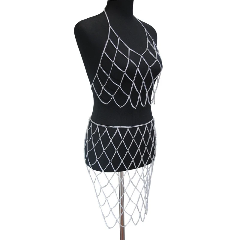 Mode Strand Sexy 2-teiliges Set Frauen Neckholder Crop Top Festival Kleidung Kette Minirock Quaste rückenfrei Vintage Urlaub Outfit – Detail 5