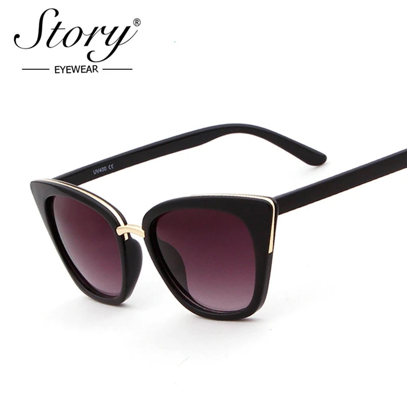 STORY Brand Black Cat Eye Sunglasses Women Brand Designer 2018 Cheap White Red Sun Glasses For Women Retro uv400 Drop Shipping