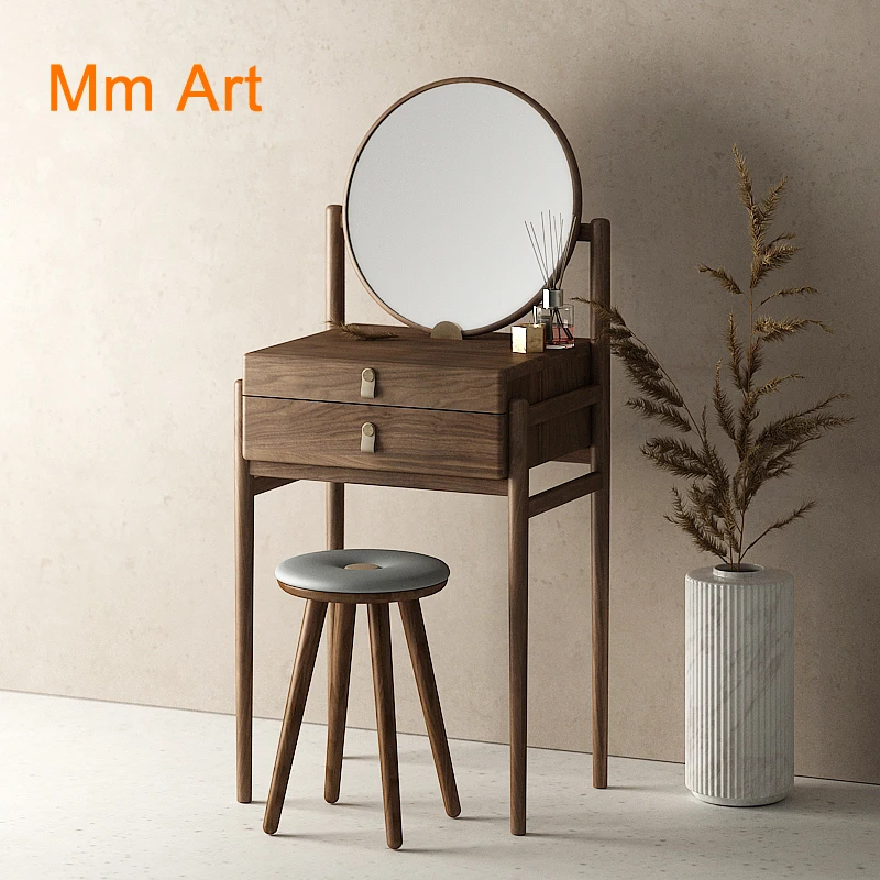 Mini Dressing Table Black Walnut Color Ash Solid Wood Narrow Dressing Table Stool Nordic Artistic