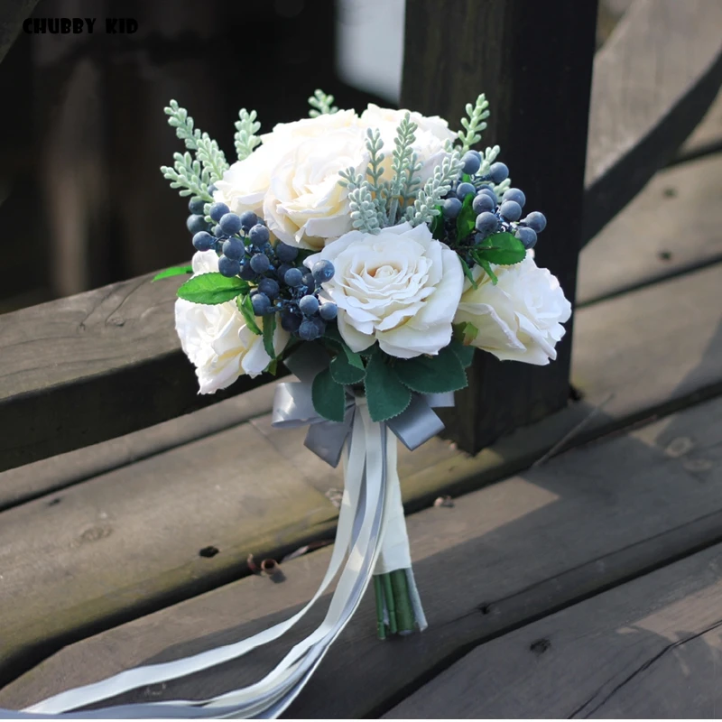 New ! nice fake white rose bouquet Hi-Q Wedding flower Bridesmaid Bridal Bouquet artificial white Rose Wedding Bouquet